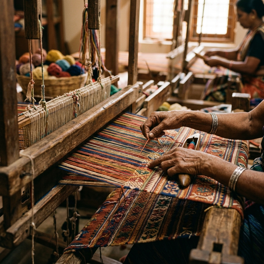 Artisan hands on handloom
